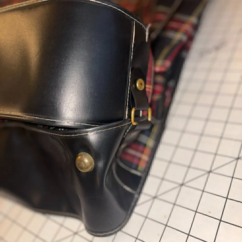 Vintage Tartan Plaid Hanging Suit Garment Bag - Leather Handle Original Hardware